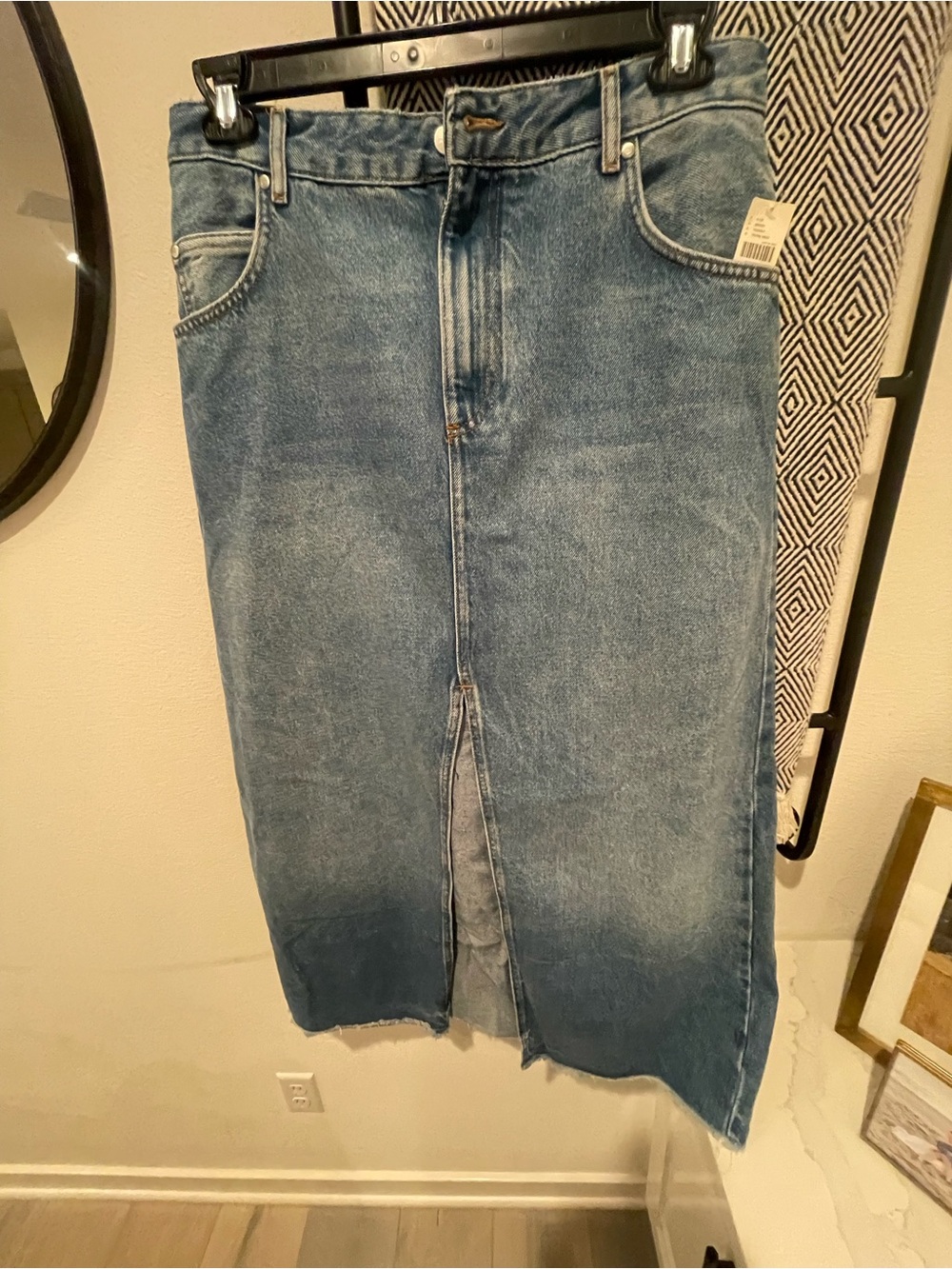 Anthropologie Pilcro Classic Blue Denim Midi Skirt with Front Slit